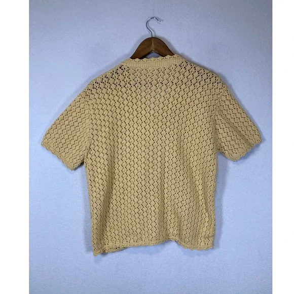 Vintage Basic Editions Women Large Yellow Crochet Knit Short Sleeve Cardigan - Picture 2 of 8